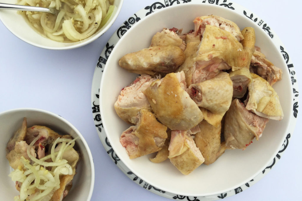 Chinese witte kip met zoute uien