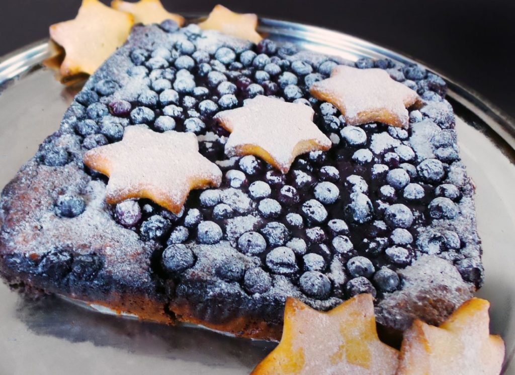Chocolade kersttaart met blauwe bessen