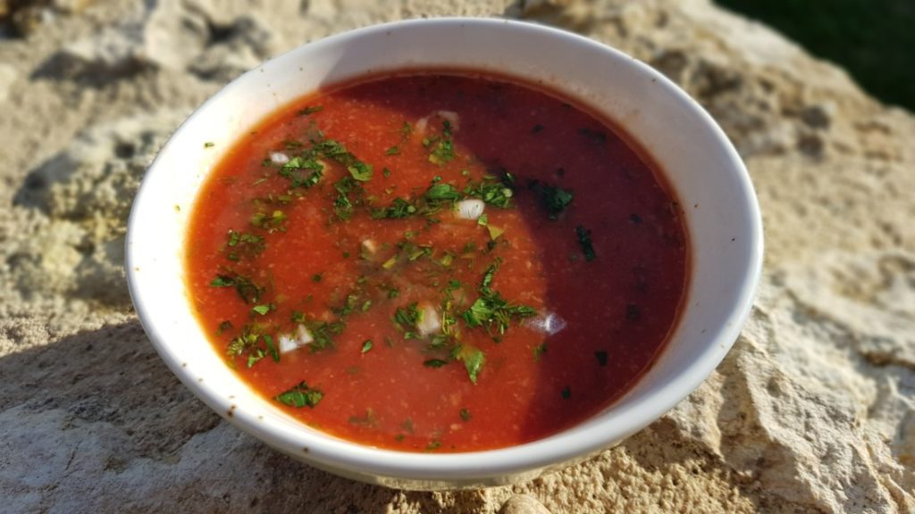 Pittige gazpacho van tomaat en watermeloen